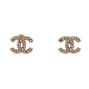 Chanel CC Stud Earrings Metal with Faux Pearls